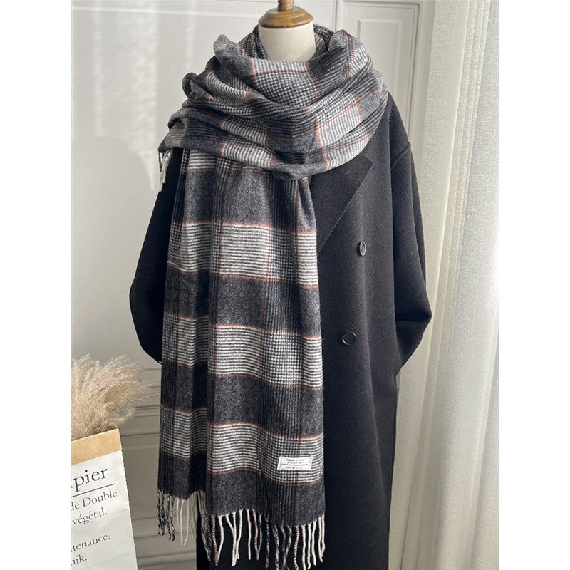 Fringed Plaid Shawl Scarf