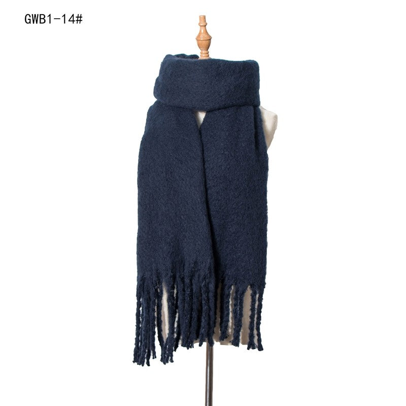 Winter Tassel Thickened Solid Color Scarf Shawl