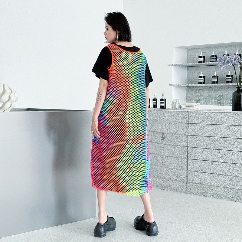 Rainbow Color Block Two Piece Loose A Line Dress