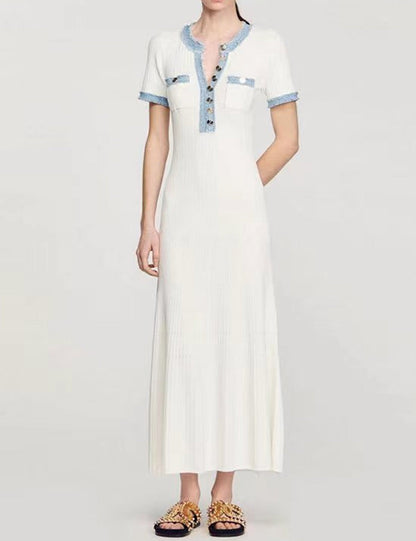 Elegant Short Sleeve Button Up Maxi Dress