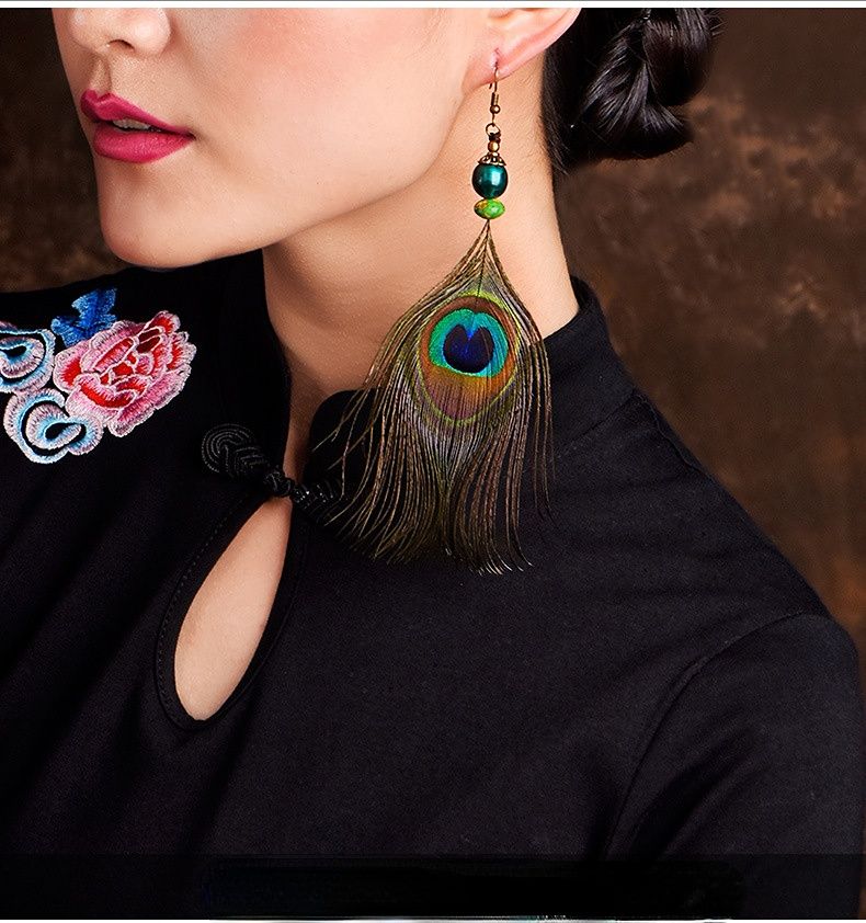 The Glazed Peacock Feather Earrings Gathered Among The Common People Were Originally Designed To Be Restored To Restore The Production Of Ancient Craftsman Earrings
