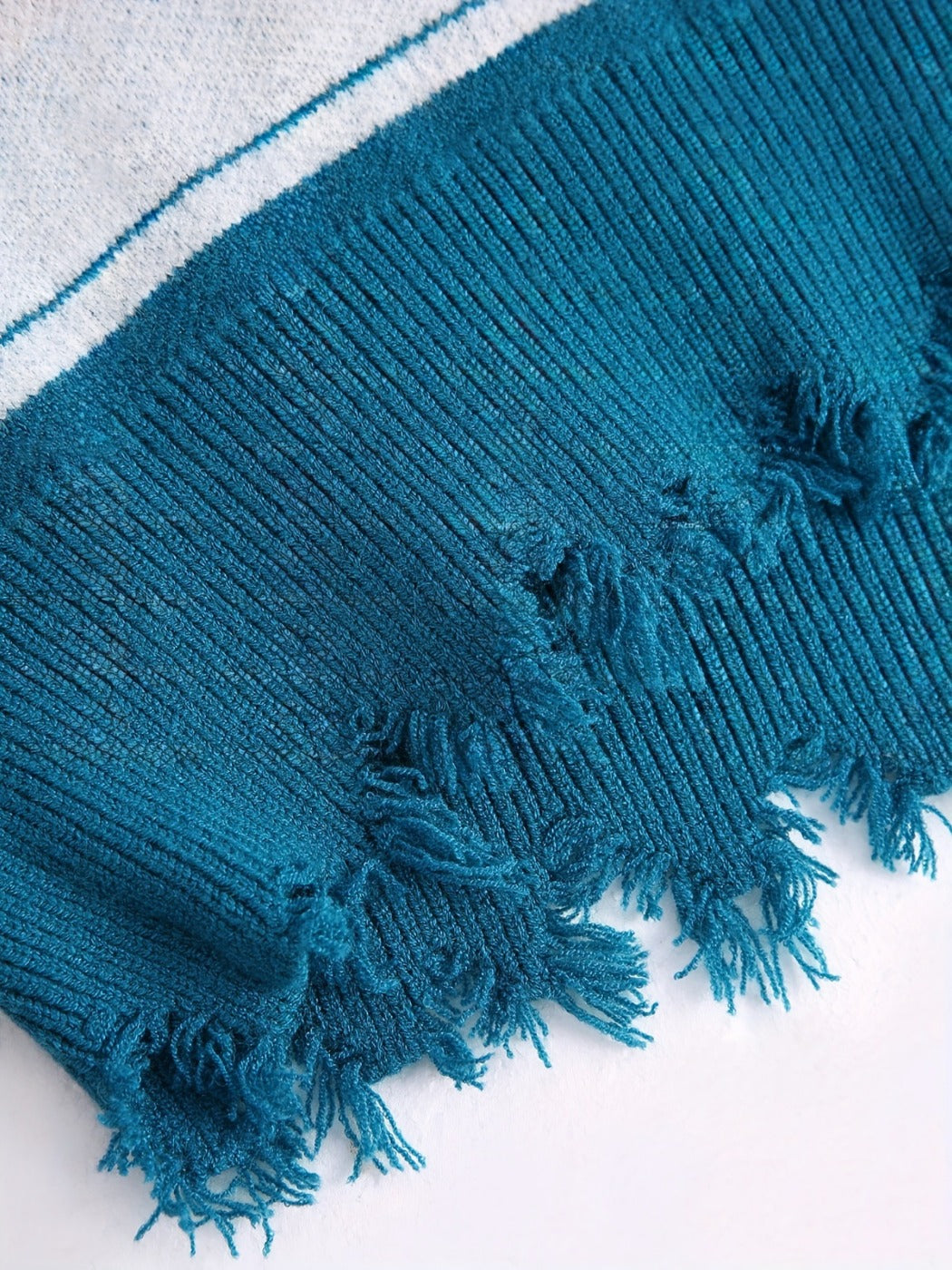 Crosa - Distressed Knit V-Neck Sweater with Geometric Patterns