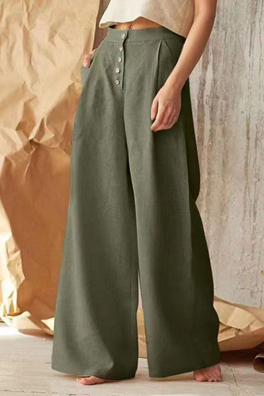 Cotton linen solid color high waist fashion casual trousers