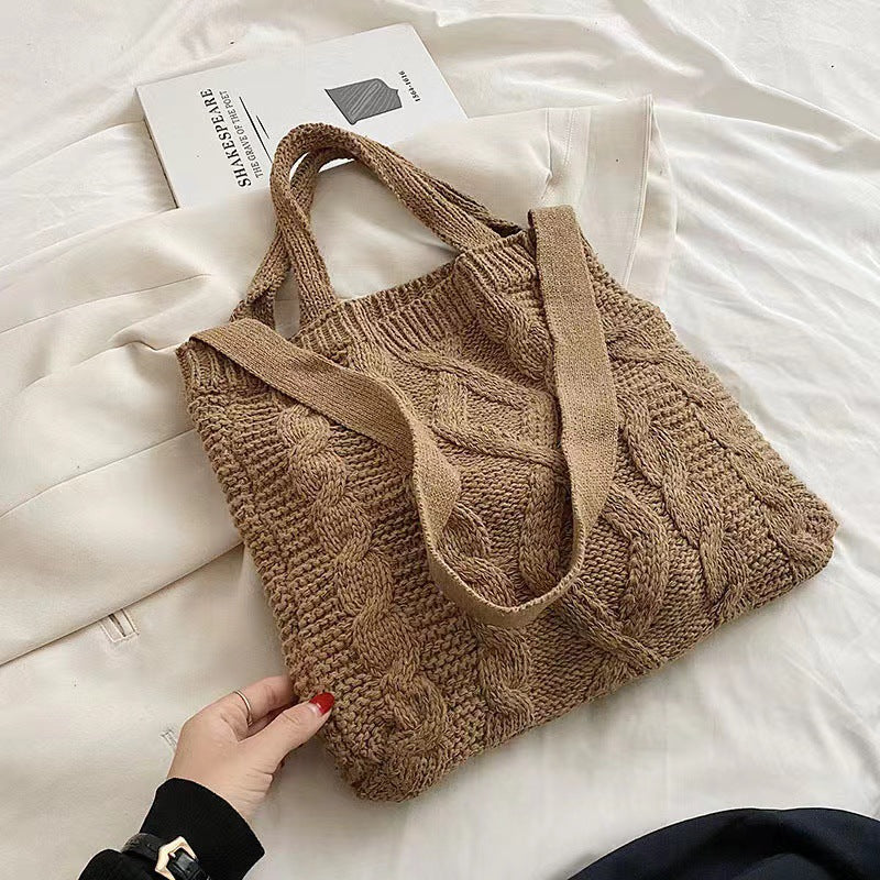 Crochet Tote Bag Checkerboard Knit Bag