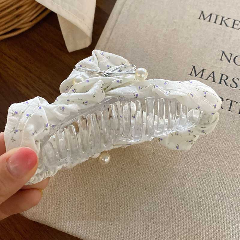 Elegant Floral Fabric Lace Bow Hair Claw Clips