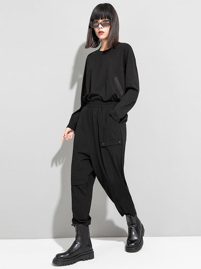 Simple Black Split-Joint High Waisted Casual Pants Bottom