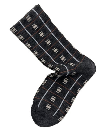 Rufia - Retro Mid-calf Socks with Line and Block Patterns