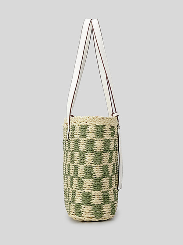 Contrast Color Plaid Straw Bags Accessories Handbags