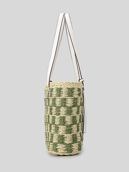 Contrast Color Plaid Straw Bags Accessories Handbags