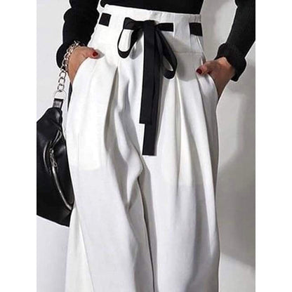 High Waisted Loose Drawstring Pleated Cotton Pants