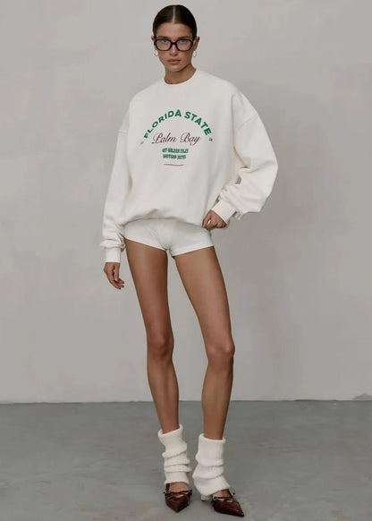 Oversized Cotton Graphic Sweatshirt White Crewneck