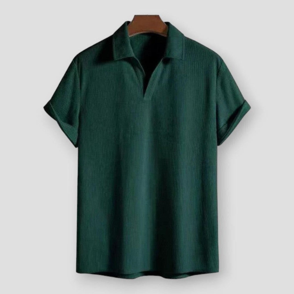 Cheng: Men Corduroy Suits Solid Stripe Short Sleeve Lapel Polo Shirts And Shorts Two Piece Sets Fashion Streetwear Mens Casual Suits