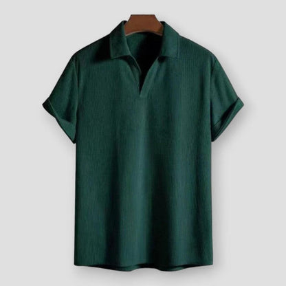 Cheng: Men Corduroy Suits Solid Stripe Short Sleeve Lapel Polo Shirts And Shorts Two Piece Sets Fashion Streetwear Mens Casual Suits