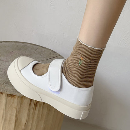 Rufia - Solid-Color Floral Tulip Socks - Sweet &amp; Classic