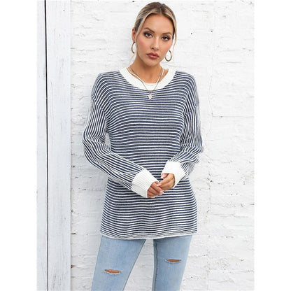 Striped Simple Crew Neck Long Sleeve Sweater