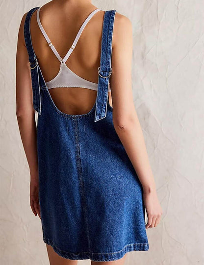 V-Neck Backless Demin Mini Dress