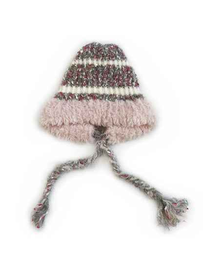 Haila - Striped Knitted Beanie with Braids