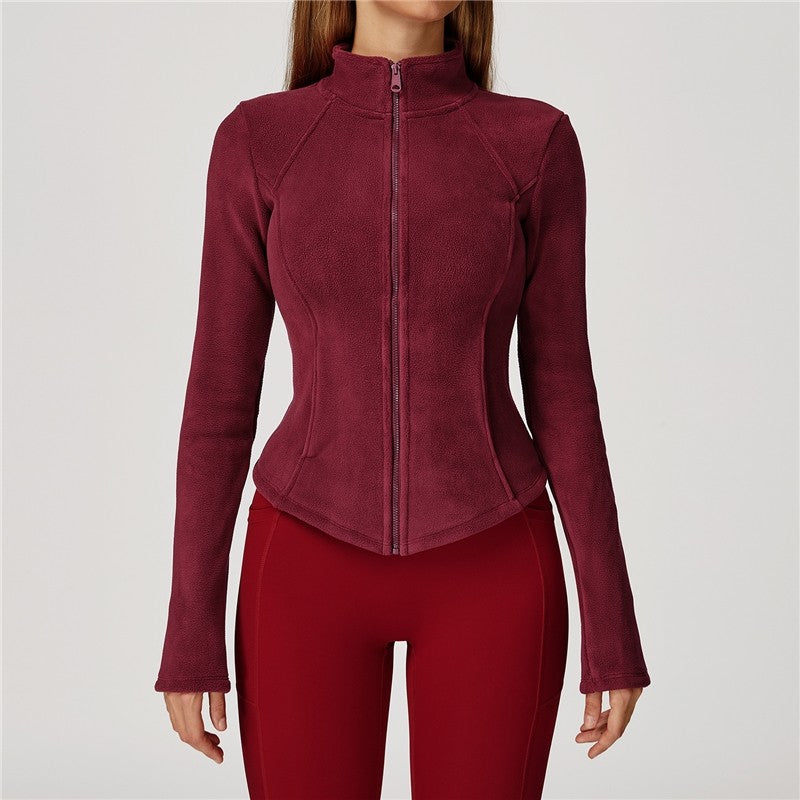 Solid Color Slim Fit Fleece Jacket