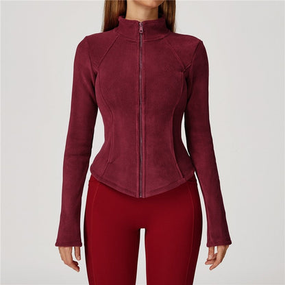 Solid Color Slim Fit Fleece Jacket