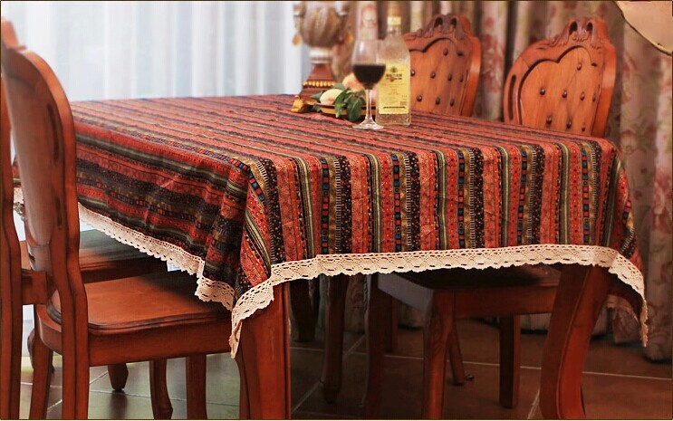 Cotton And Linen Table Linen Tablecloth Tea Table Cloth Square Tablecloth National Wind Bronzing Lace Cotton And Linen Tablecloth