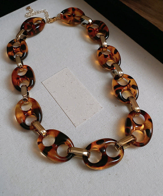 Bohemian Coffee Alloy Acrylic Hollow Out Collar Necklace
