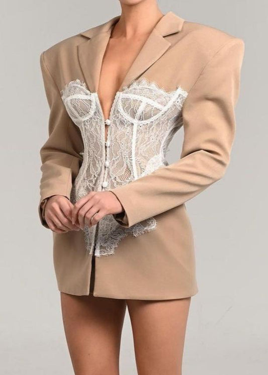 Contrast Lace Blazer Suit Premium Fabric