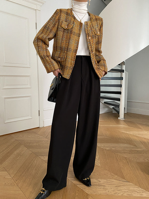 Loose Wide Leg Pleated Solid Color Pants Trousers