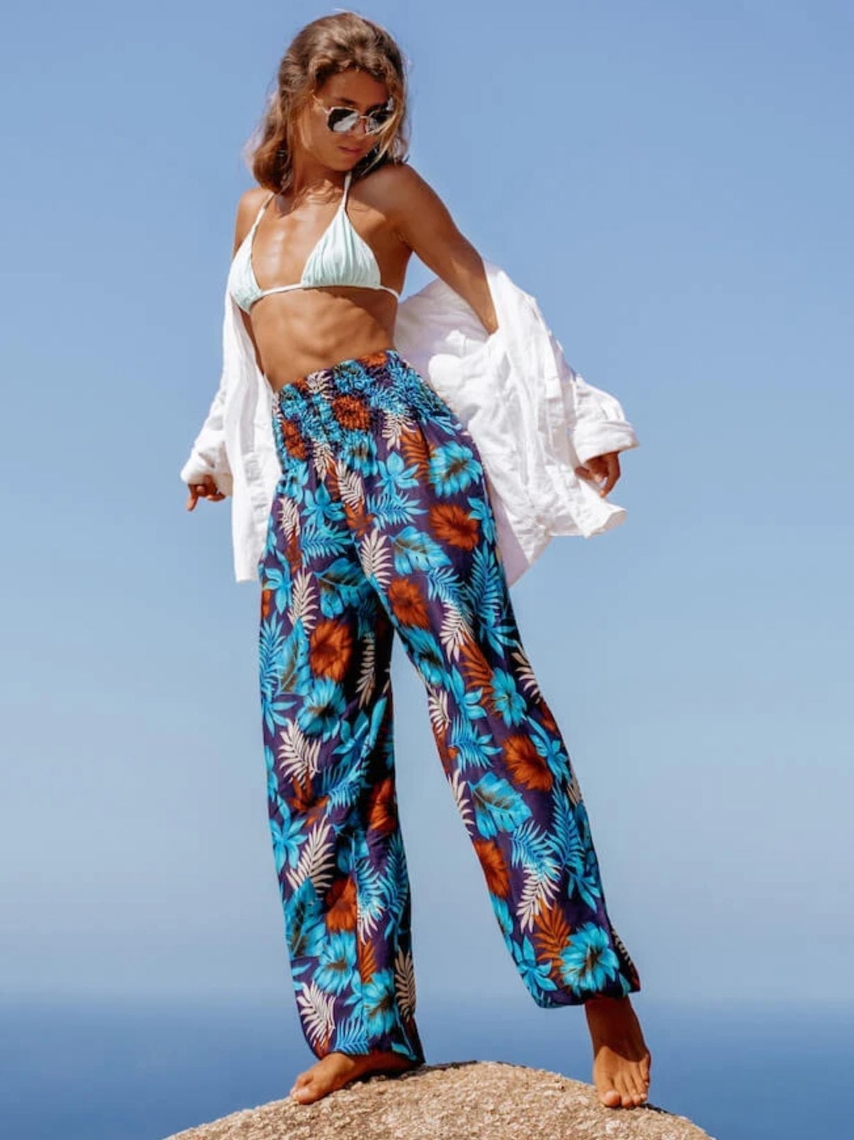 Printed Ethnic Style Elastic Waist Large Size Wide-Leg Bloomers