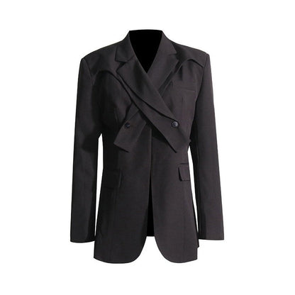 Solid Color Long Sleeve Lapel Irregular Collar Blazer Outerwear