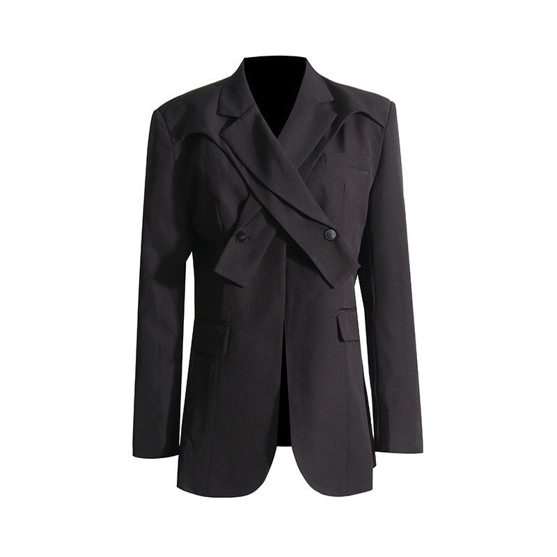 Solid Color Long Sleeve Lapel Irregular Collar Blazer Outerwear