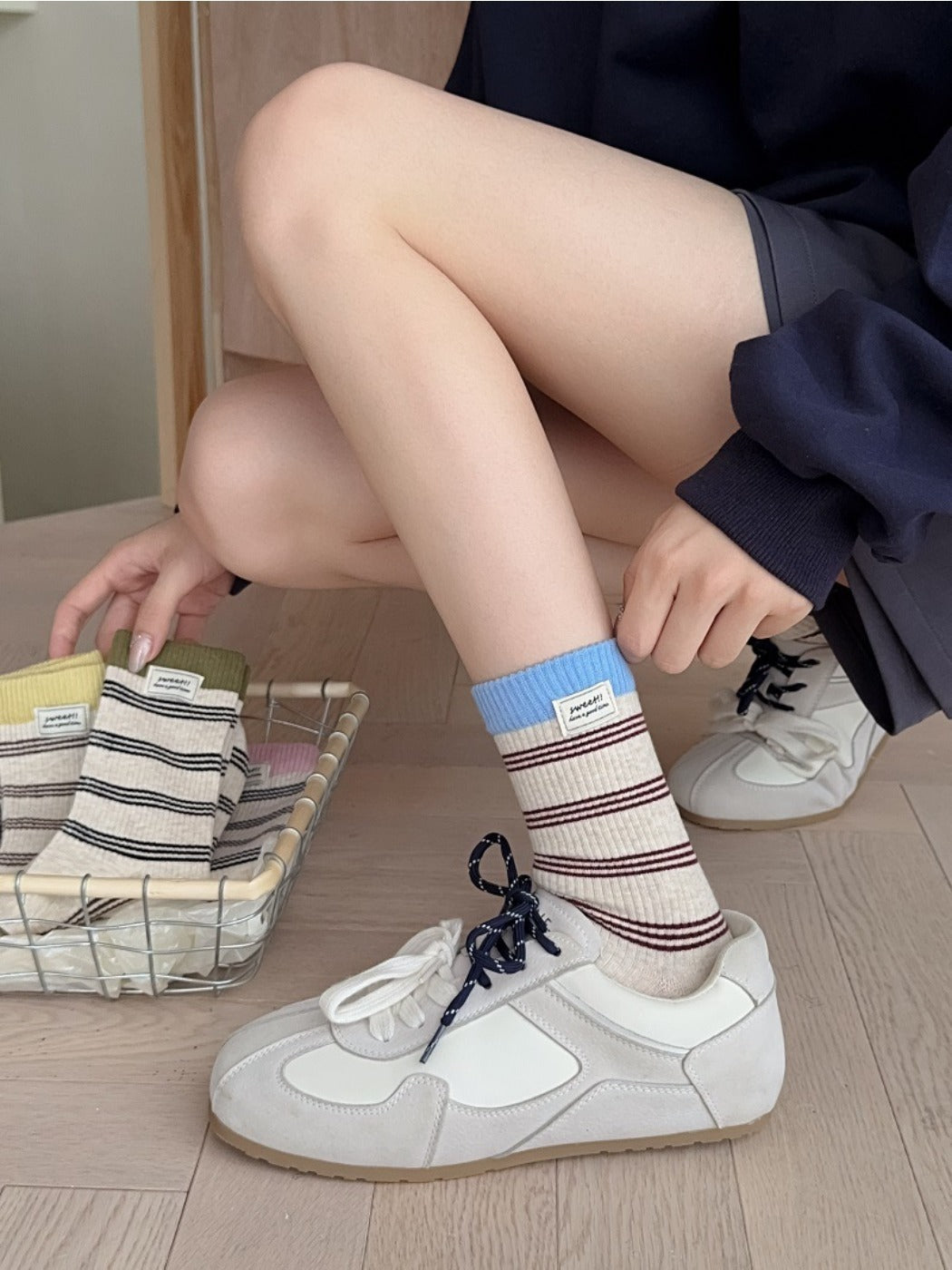 Rufia - Striped Breathable Mid-calf Socks for Women