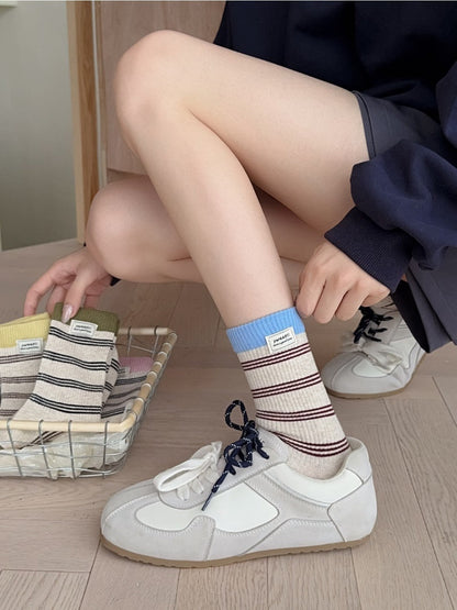 Rufia - Striped Breathable Mid-calf Socks for Women