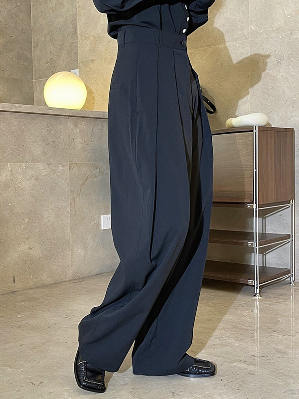 Original Simple Casual Loose Wide Legs Pleated Solid Color Pants