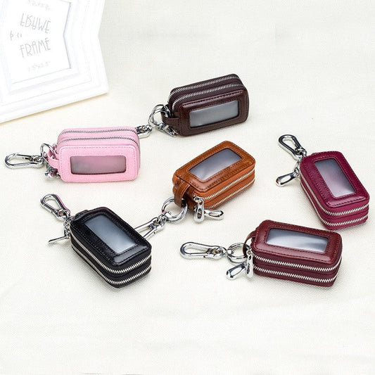 Men's Genuine Leather Zipper Double Layer Key Bag