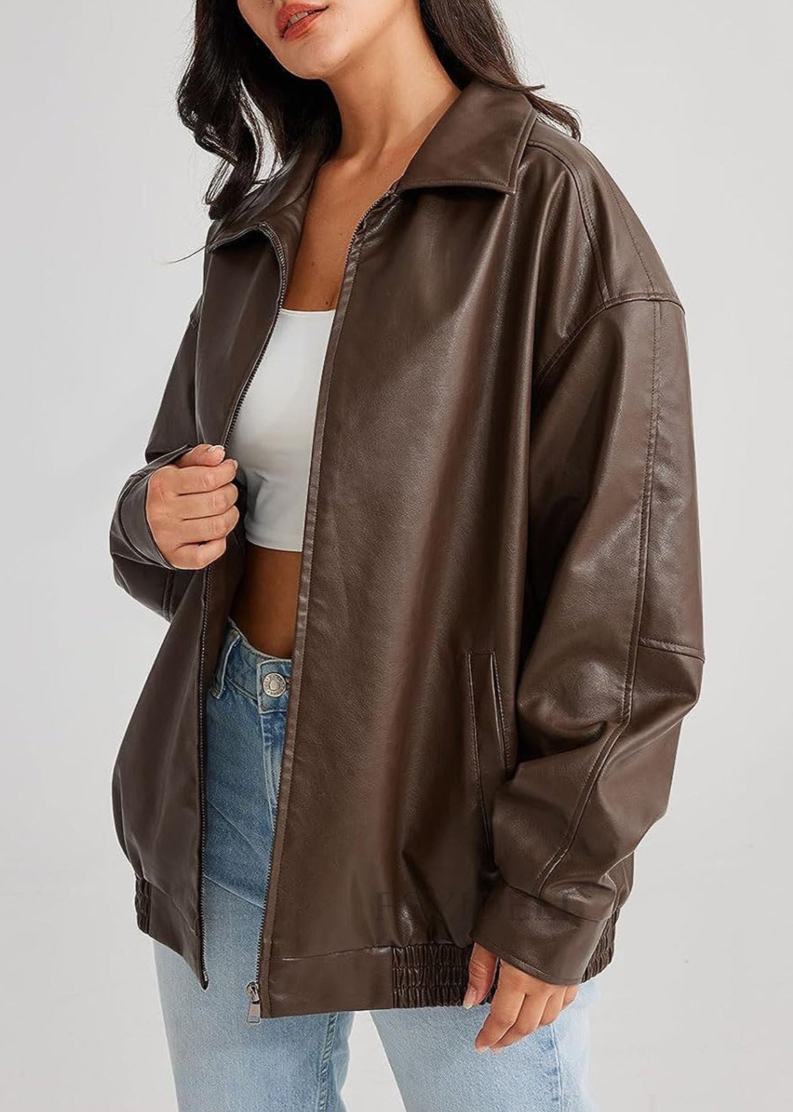 Leather Jacket Black Brown Oversized Biker Style