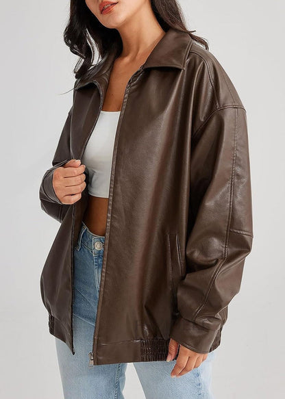 Leather Jacket Black Brown Oversized Biker Style