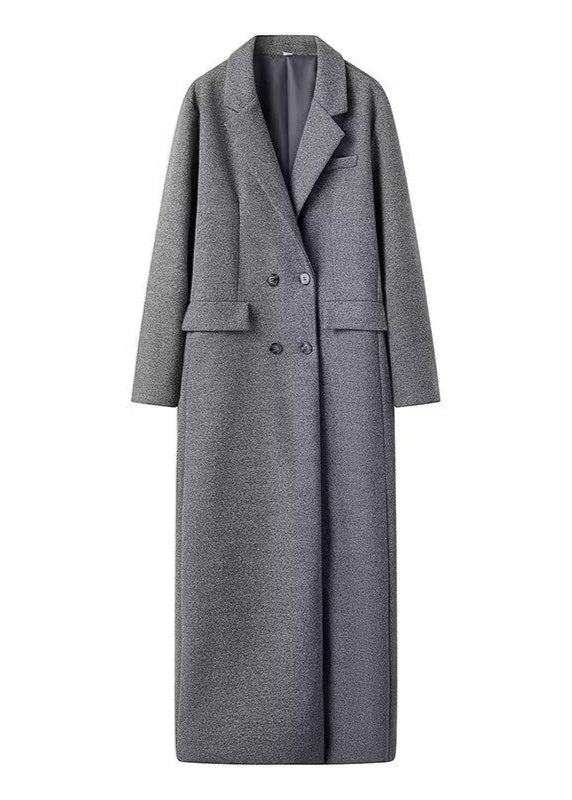 Double Breasted Long Wool Blend Coat Gray