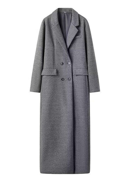 Double Breasted Long Wool Blend Coat Gray