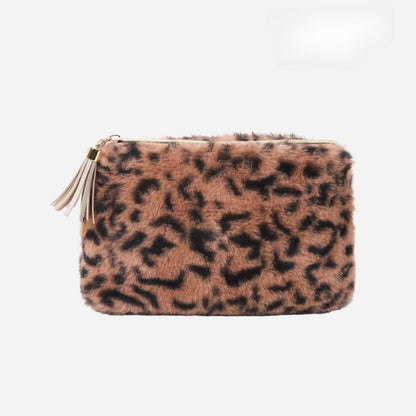 Leopard Print Plushed Large Capacity Makeup Bag