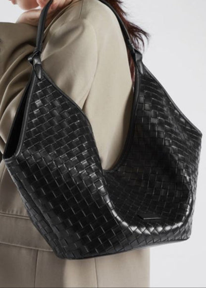 Woven Leather Shoulder Hobo Bag Soft Cowhide