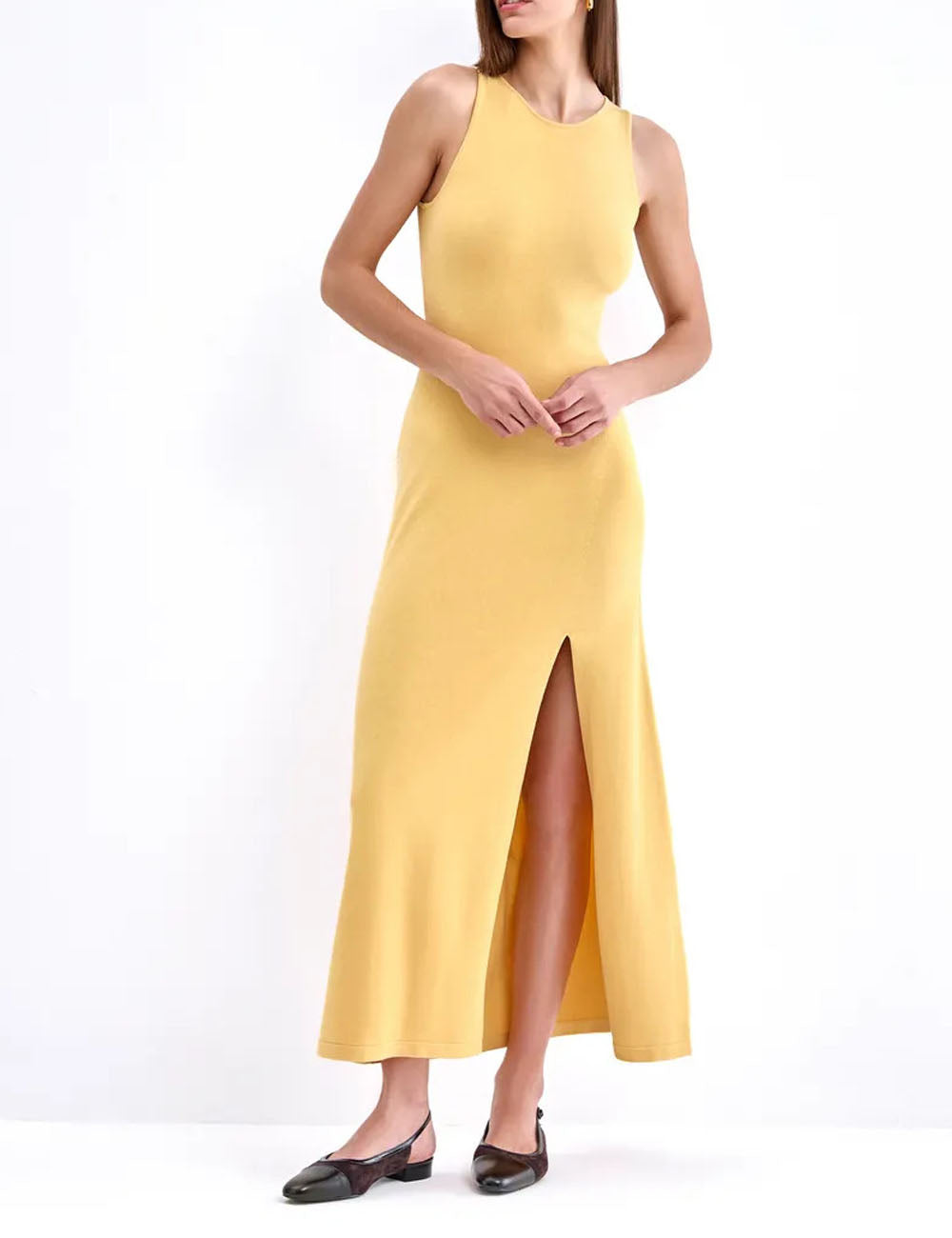 Sexy Solid Round Neck Sleeveless Maxi Dress