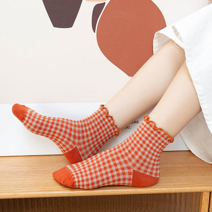 Rufia - Colorful Check Pattern Lace Socks