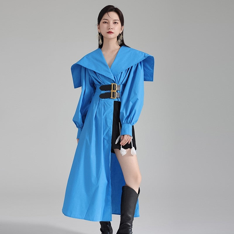 Solid Color Dress With Large Lapel