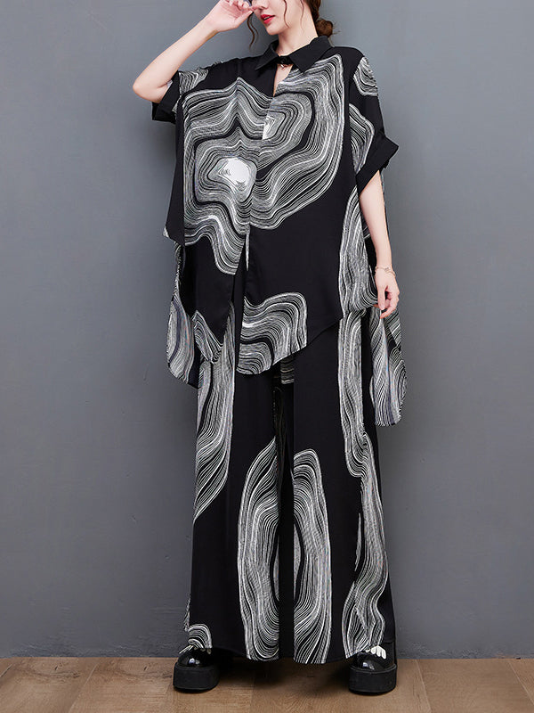 Original Half Sleeves Printed T-Shirt Top&Elasticity Pants Two Pieces Set