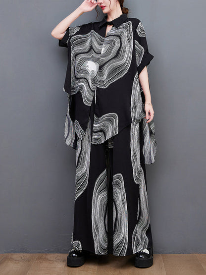 Original Half Sleeves Printed T-Shirt Top&Elasticity Pants Two Pieces Set