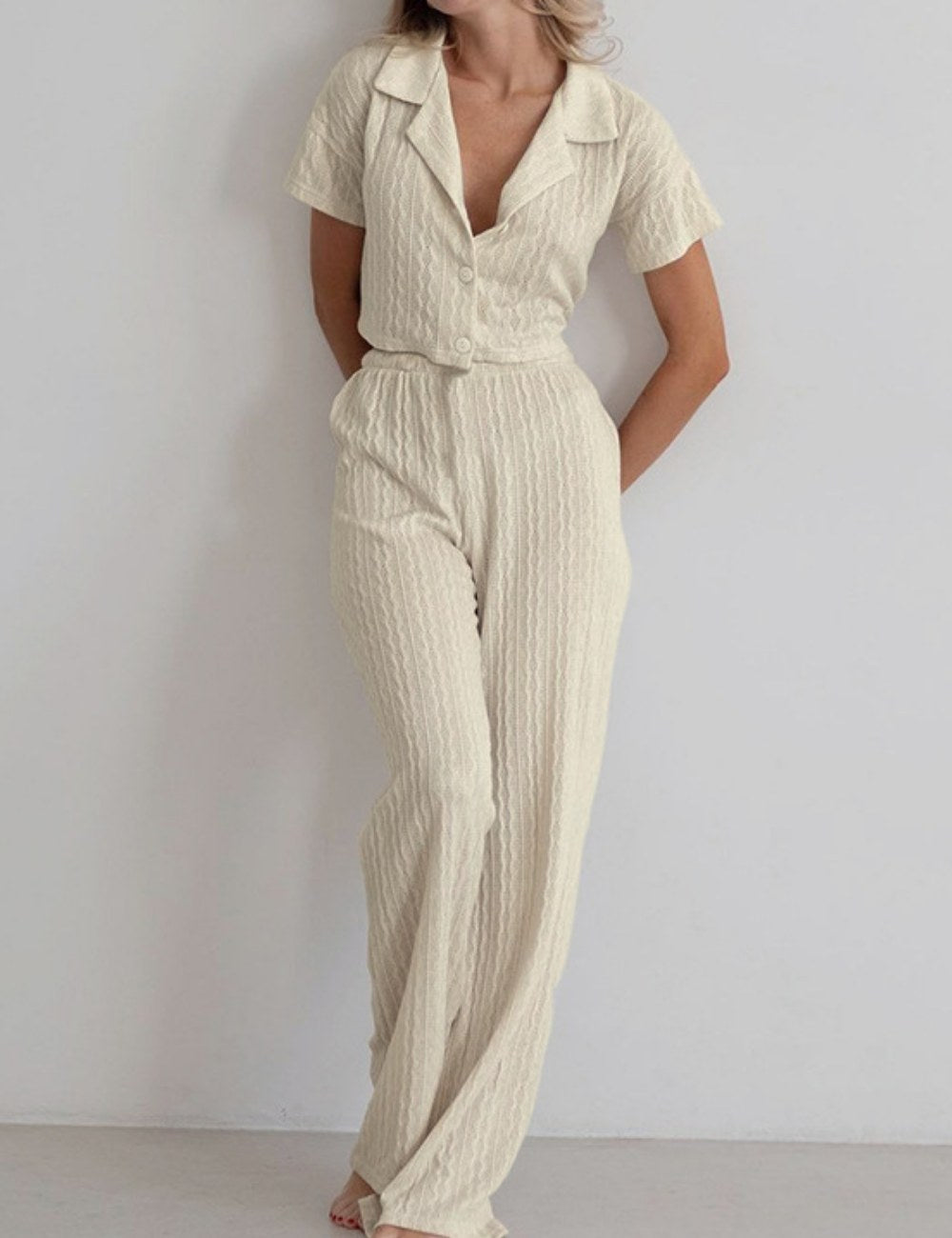 Simple Knit Solid Color Sleepwear Sets