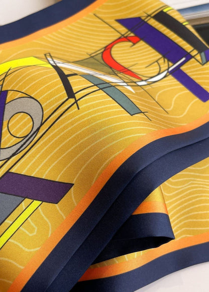 Silk Twilly Scarf With Geometric Gold Print