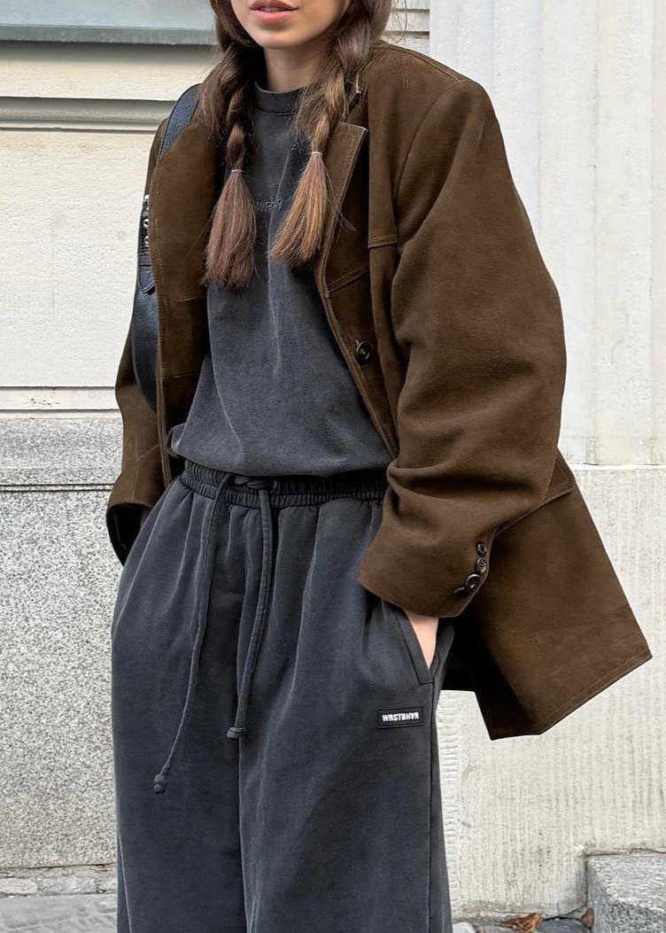 Brushed Velvet Suede Jacket Retro Lapel Style