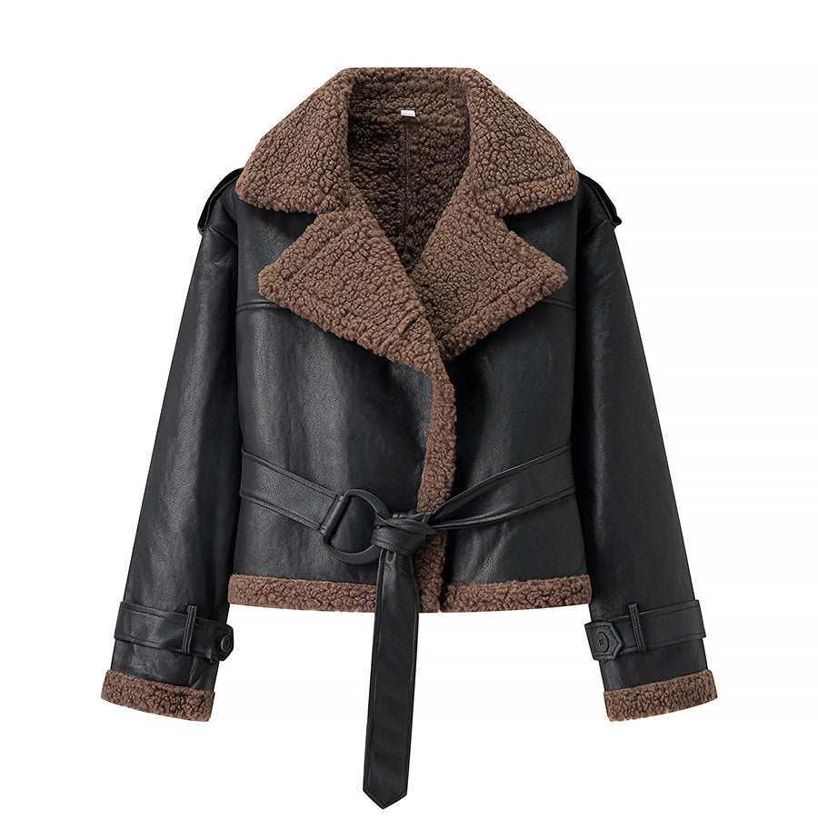 Short Fur Collar Leather Jacket