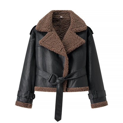 Short Fur Collar Leather Jacket